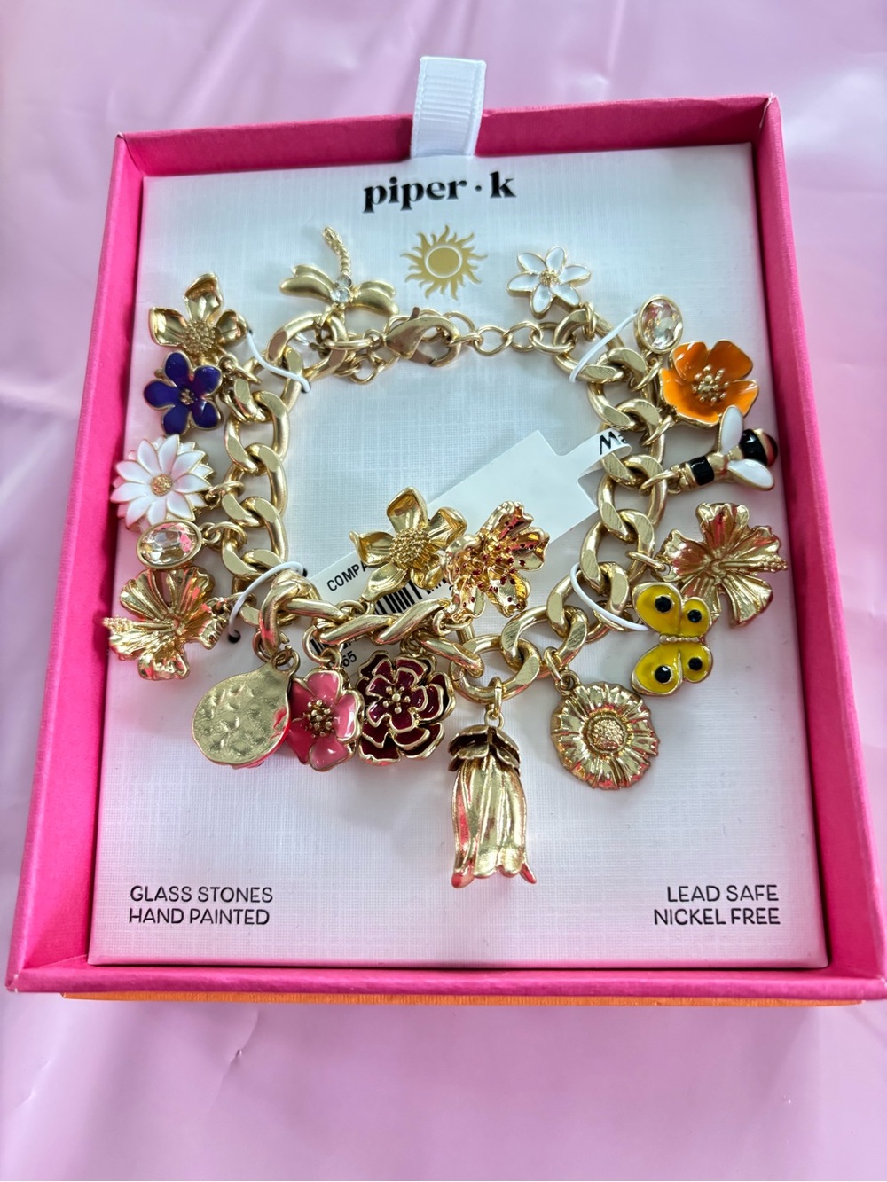 Piper Gold-tone Multicolor Floral Charm Bracelet
